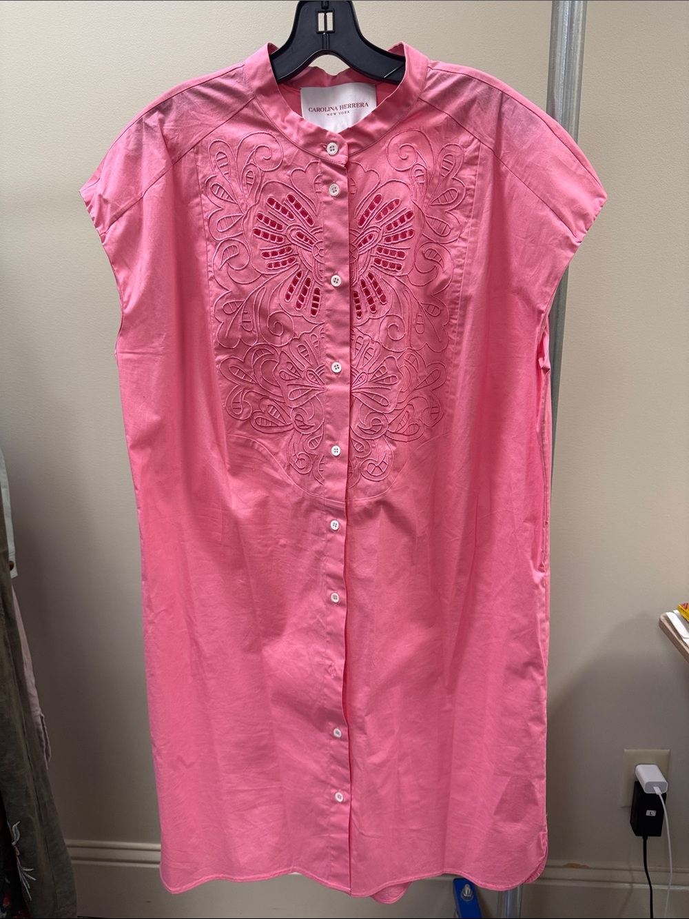 Carolina Herrera Pink Embroidered Button-Down Dress